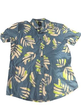 Volcom Blue Short-Sleeve Tropical Print Button-Up Shirt size Large